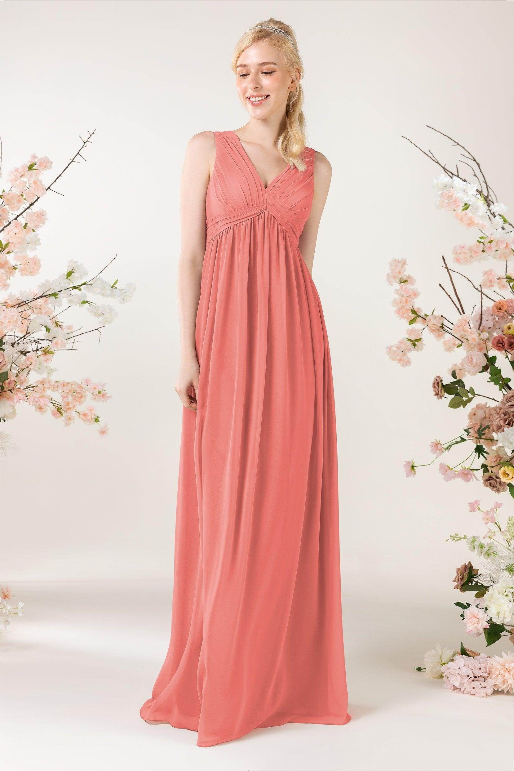A-Line Sweep-Brush Train Chiffon Bridesmaid Dress CB0455 - COCOMELODY